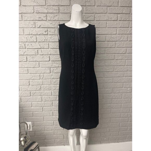 Ann Taylor Women Black Sleeveless Wool Embroidery Trim Sheath Dress Size 6 - Picture 1 of 10